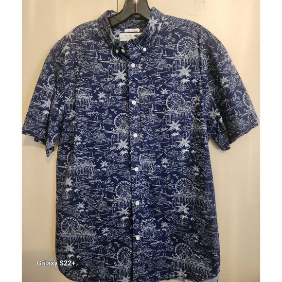 M24 Old Navy classic slim fit button shirt, navy and white circus carnival print - Picture 1 of 9